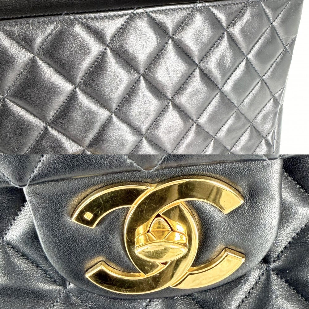 CHANEL シャネル ショルダーバッグ デカマトラッセ34 ココマーク ダブルチェーン ターンロック ラムスキン ブラック 黒 ゴールド金具 レディース【中古品】