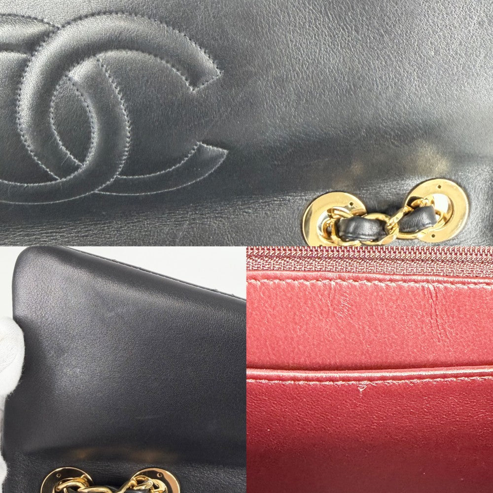 CHANEL シャネル ショルダーバッグ デカマトラッセ34 ココマーク ダブルチェーン ターンロック ラムスキン ブラック 黒 ゴールド金具 レディース【中古品】