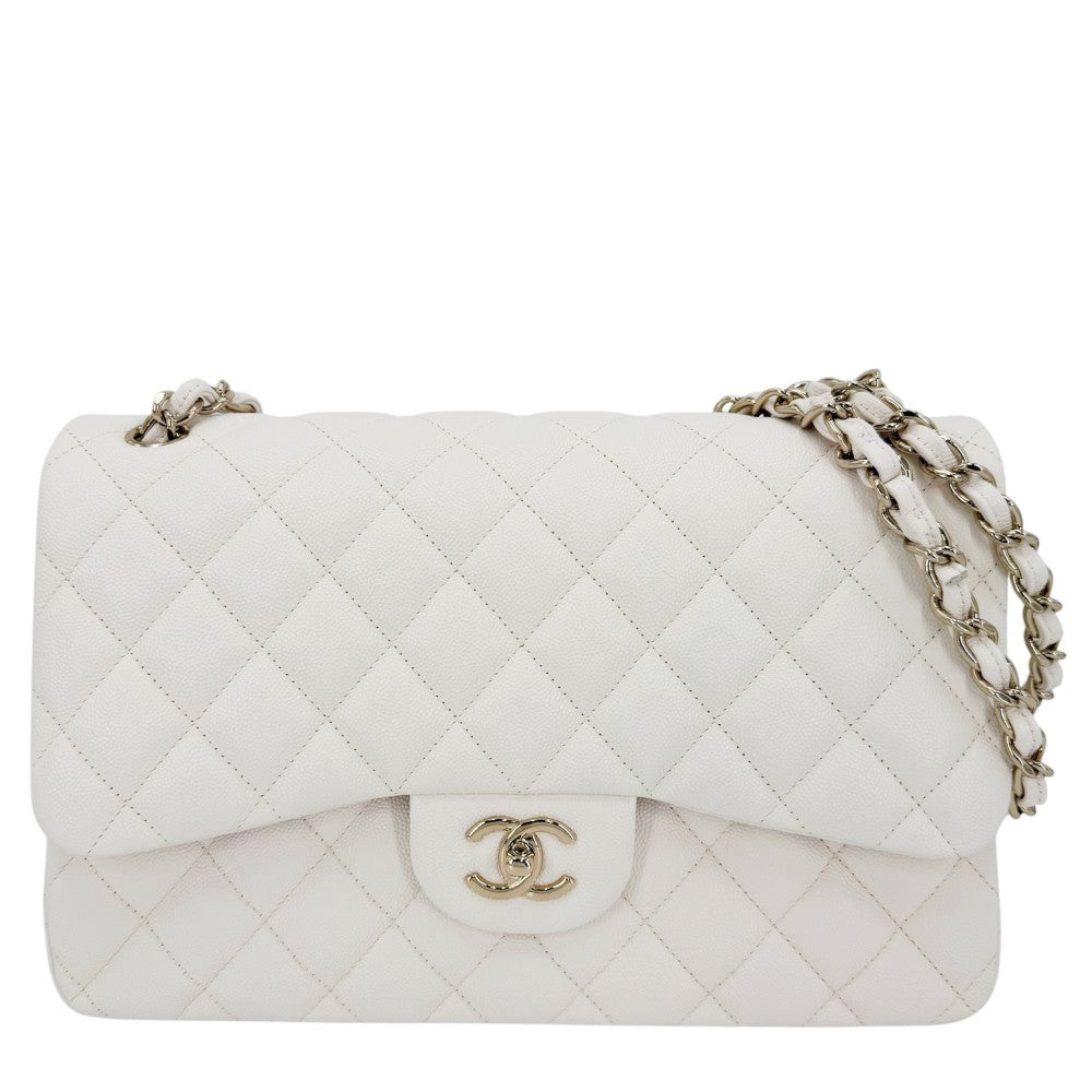 CHANEL シャネル ショルダーバッグ マトラッセ30 ココマーク ターンロック ダブルフラップ ダブルチェーン キャビアスキン ホワイト 白 ゴールド金具 レディース【中古品】