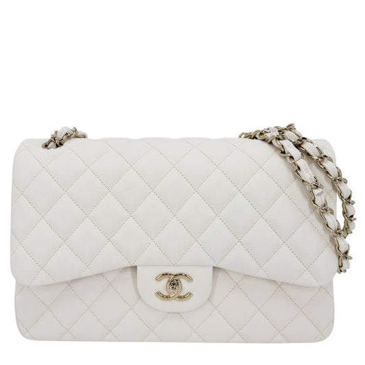 CHANEL シャネル ショルダーバッグ マトラッセ30 ココマーク ターンロック ダブルフラップ ダブルチェーン キャビアスキン ホワイト 白 ゴールド金具 レディース【中古品】