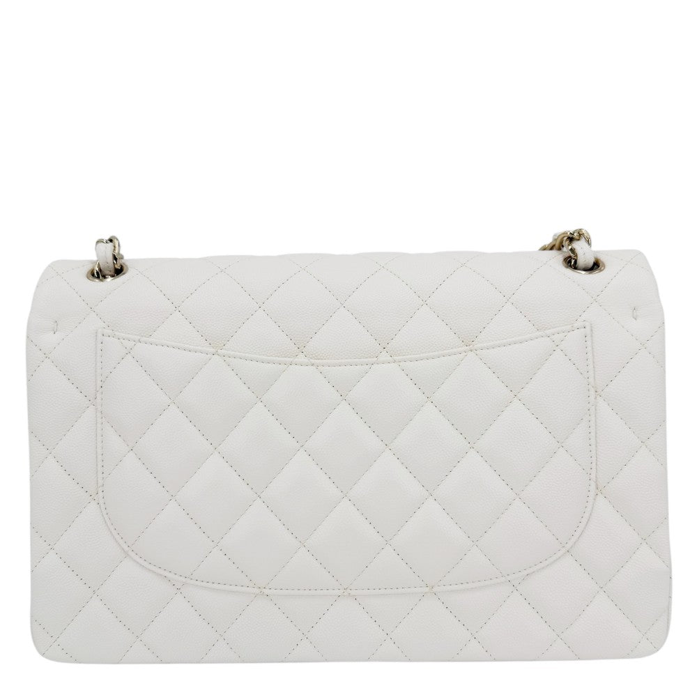 CHANEL シャネル ショルダーバッグ マトラッセ30 ココマーク ターンロック ダブルフラップ ダブルチェーン キャビアスキン ホワイト 白 ゴールド金具 レディース【中古品】
