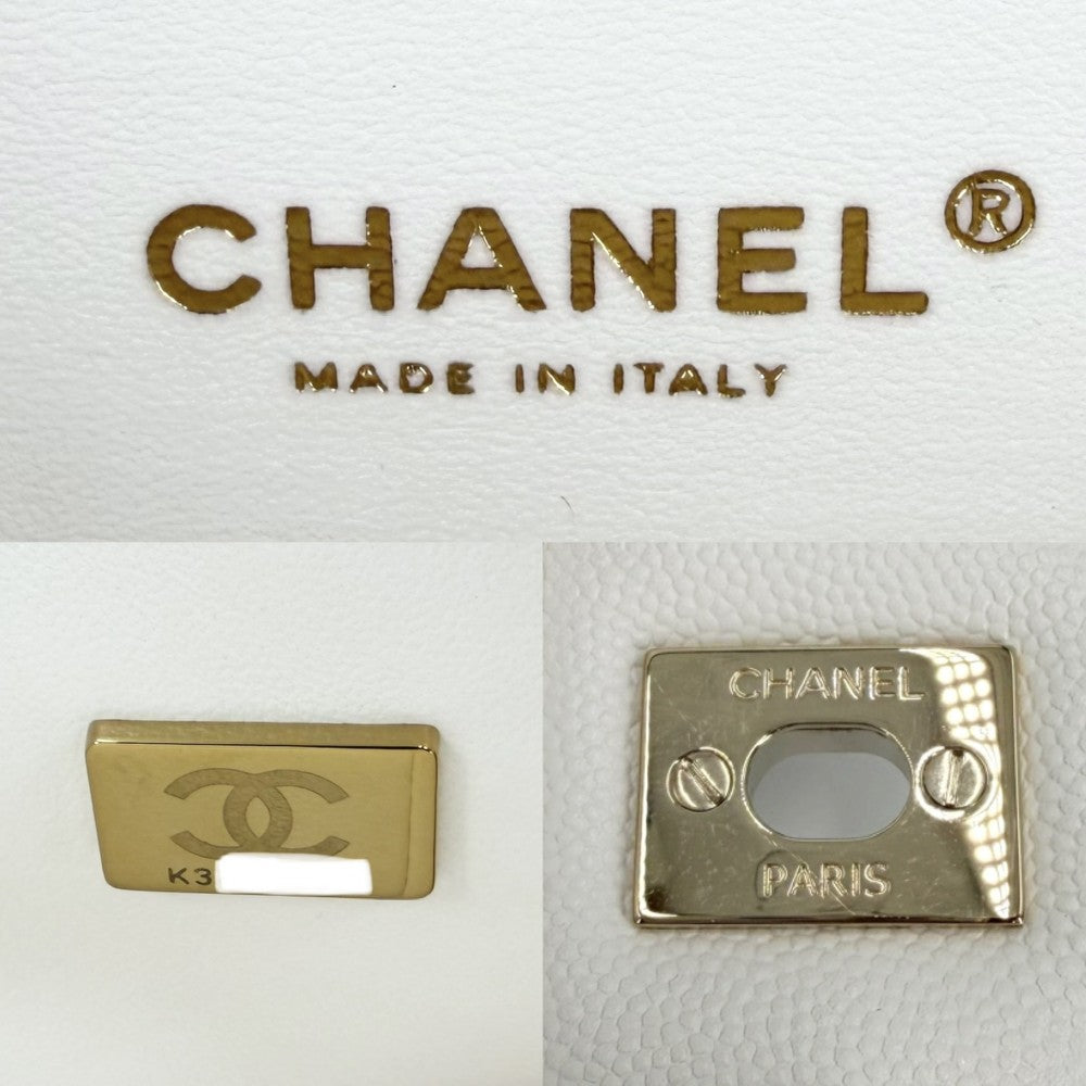CHANEL シャネル ショルダーバッグ マトラッセ30 ココマーク ターンロック ダブルフラップ ダブルチェーン キャビアスキン ホワイト 白 ゴールド金具 レディース【中古品】