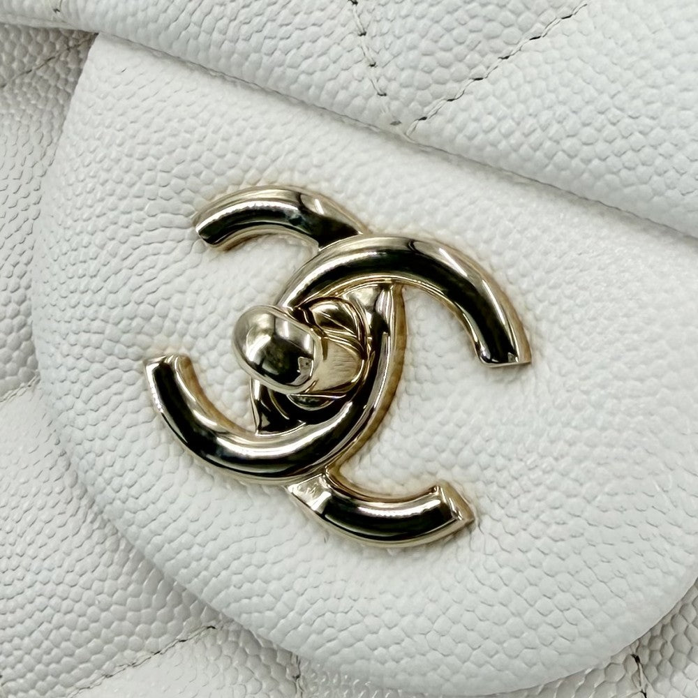 CHANEL シャネル ショルダーバッグ マトラッセ30 ココマーク ターンロック ダブルフラップ ダブルチェーン キャビアスキン ホワイト 白 ゴールド金具 レディース【中古品】