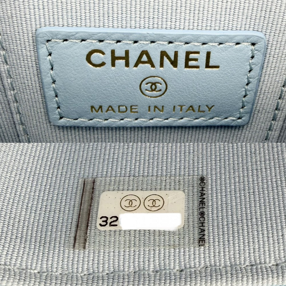 CHANEL シャネル ショルダーバッグ マトラッセ ミニバニティポーチ チェーンショルダー ココマーク ラムスキン ライトブルー ゴールド金具 レディース【中古品】