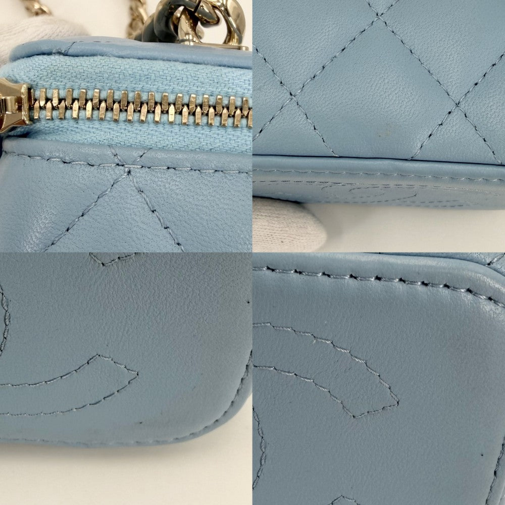 CHANEL シャネル ショルダーバッグ マトラッセ ミニバニティポーチ チェーンショルダー ココマーク ラムスキン ライトブルー ゴールド金具 レディース【中古品】