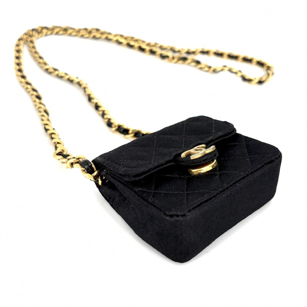 CHANEL シャネル ショルダーバッグ ミニチェーンショルダーバッグ ミニミニマトラッセ ポシェット コインケース マイクロ サテン ブラック 黒 マットゴールド金具 レディース【中古品】