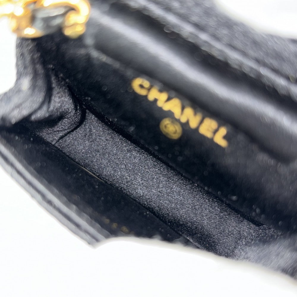 CHANEL シャネル ショルダーバッグ ミニチェーンショルダーバッグ ミニミニマトラッセ ポシェット コインケース マイクロ サテン ブラック 黒 マットゴールド金具 レディース【中古品】