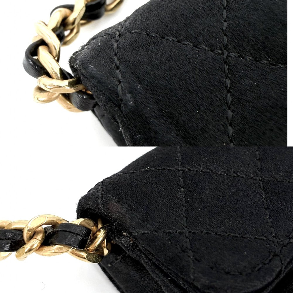CHANEL シャネル ショルダーバッグ ミニチェーンショルダーバッグ ミニミニマトラッセ ポシェット コインケース マイクロ サテン ブラック 黒 マットゴールド金具 レディース【中古品】