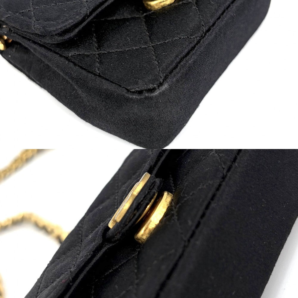 CHANEL シャネル ショルダーバッグ ミニチェーンショルダーバッグ ミニミニマトラッセ ポシェット コインケース マイクロ サテン ブラック 黒 マットゴールド金具 レディース【中古品】