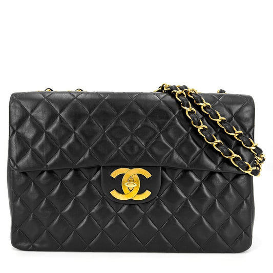 CHANEL シャネル ショルダーバッグ デカマトラッセ34 ココマーク ダブルチェーン ターンロック ラムスキン ブラック 黒 ゴールド金具 レディース【中古品】