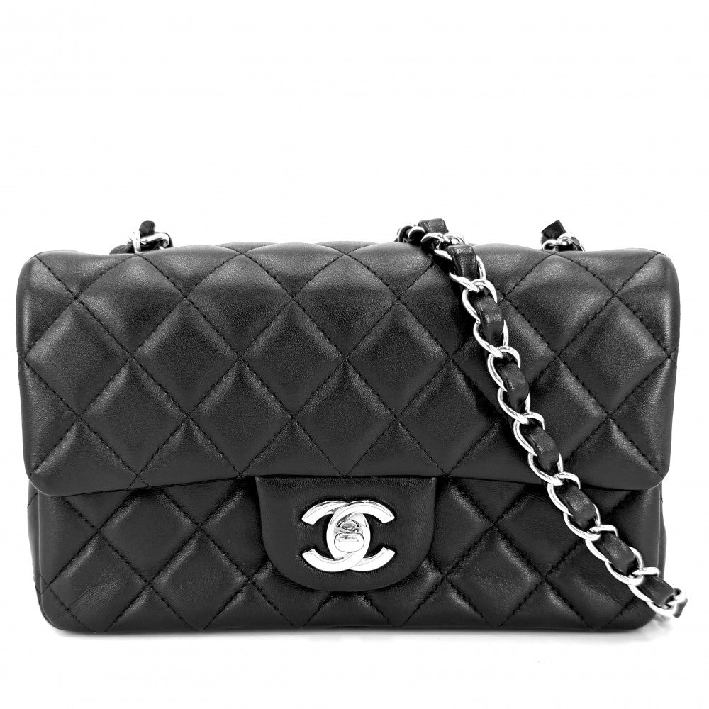 CHANEL シャネル ショルダーバッグ ミニマトラッセ チェーン ターンロック Mini Matelasse ココマーク ラムスキン ブラック 黒 シルバー金具 レディース【中古品】