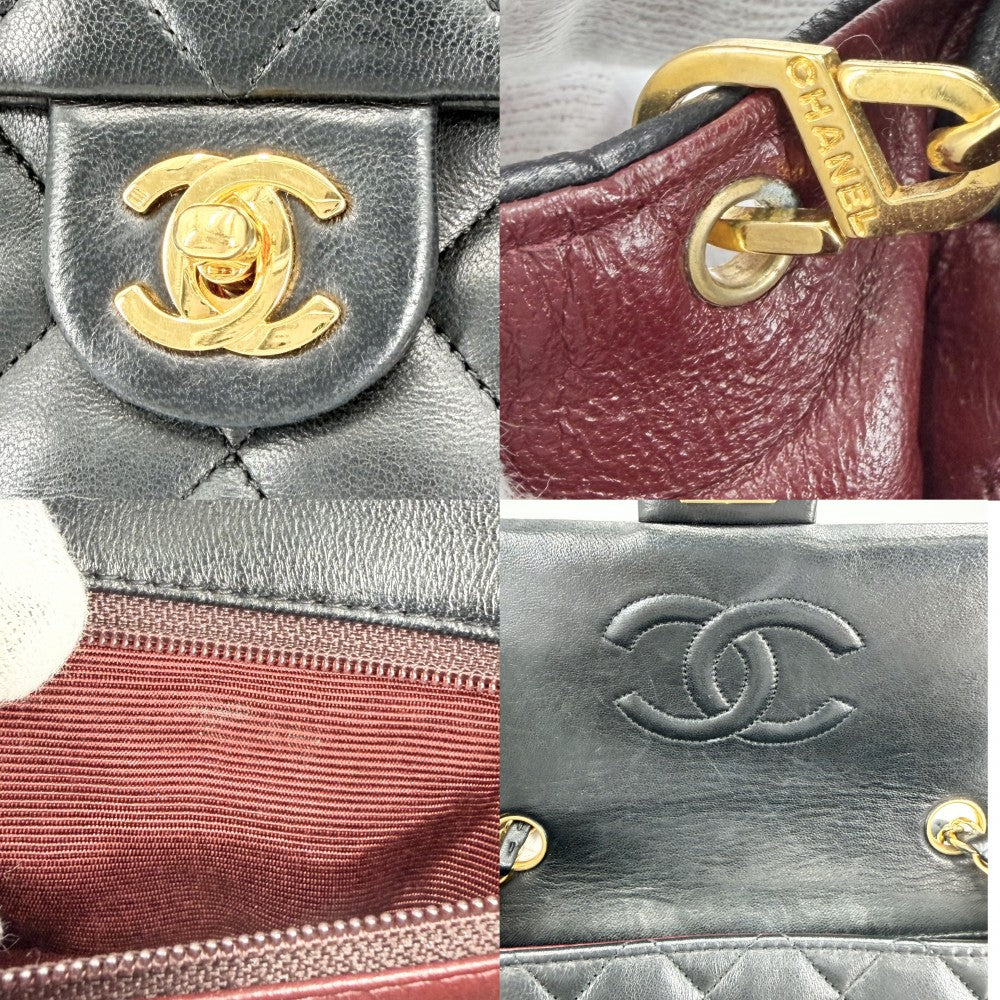 CHANEL シャネル ショルダーバッグ ミニマトラッセ チェーン ターンロック Mini Matelasse ヴィンテージ ココマーク ラムスキン ブラック 黒 ゴールド金具 レディース【中古品】