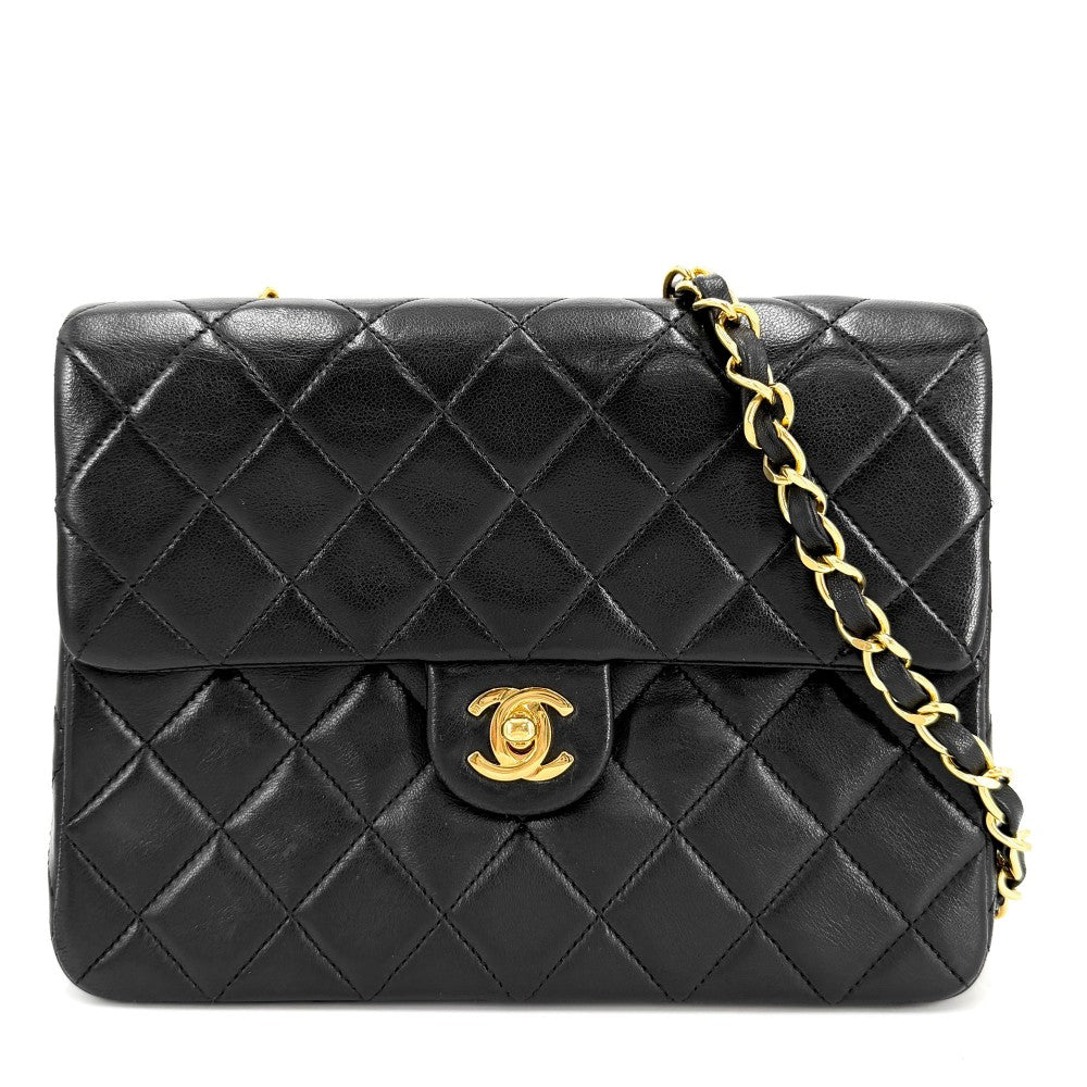 CHANEL シャネル ショルダーバッグ ミニマトラッセ チェーン ターンロック Mini Matelasse ヴィンテージ ココマーク ラムスキン ブラック 黒 ゴールド金具 レディース【中古品】