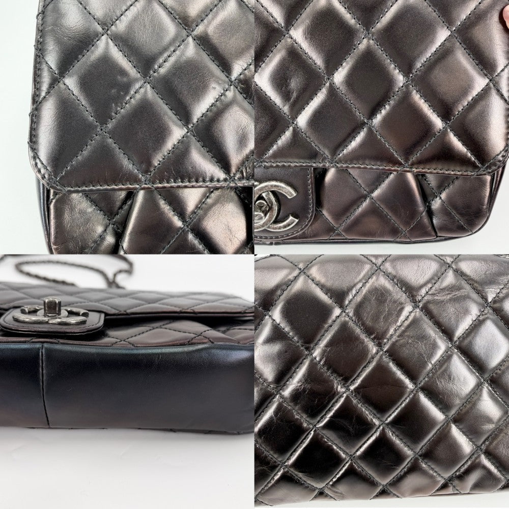 CHANEL シャネル ショルダーバッグ マトラッセ ココマーク ダブルチェーン レザー ブラウン系 マットシルバー金具 レディース【中古品】