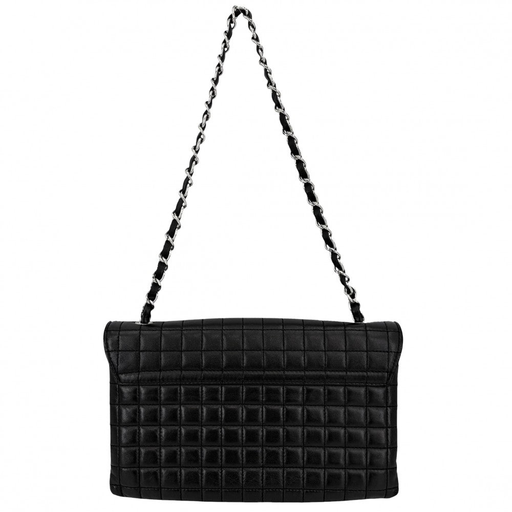 CHANEL シャネル ショルダーバッグ アイコン チョコバー ミニチェーンバッグ ココマーク カメリア ラムスキン ブラック 黒 シルバー金具 レディース【中古品】