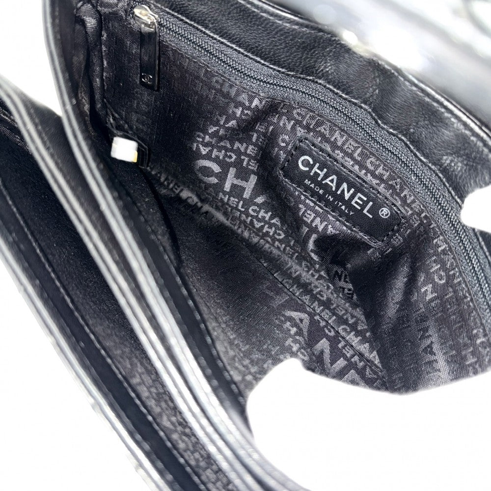 CHANEL シャネル ショルダーバッグ アイコン チョコバー ミニチェーンバッグ ココマーク カメリア ラムスキン ブラック 黒 シルバー金具 レディース【中古品】