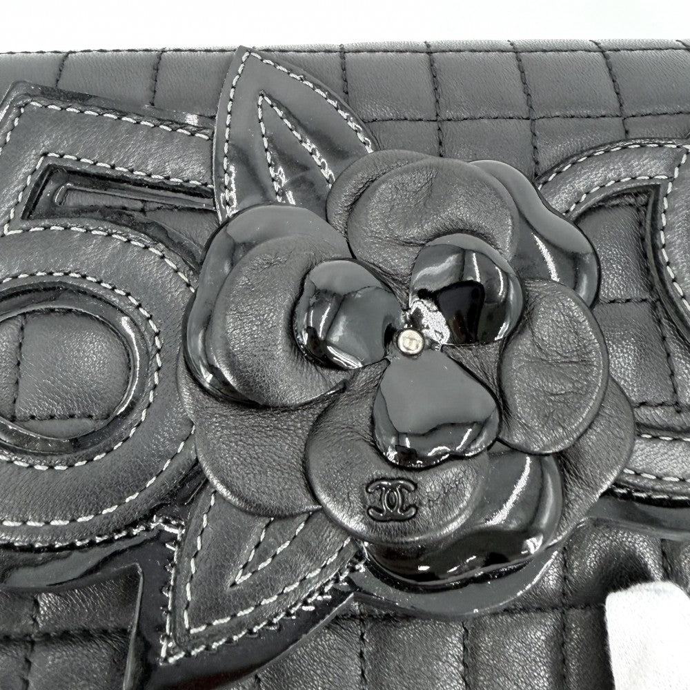 CHANEL シャネル ショルダーバッグ アイコン チョコバー ミニチェーンバッグ ココマーク カメリア ラムスキン ブラック 黒 シルバー金具 レディース【中古品】
