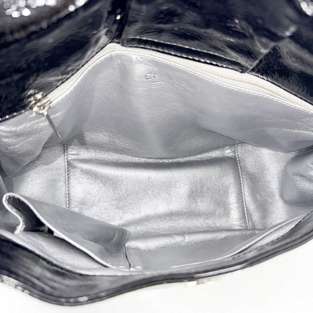 CHANEL シャネル ショルダーバッグ ココマーク チェーン エナメル パテントレザー ブラック 黒 シルバー金具 レディース【中古品】