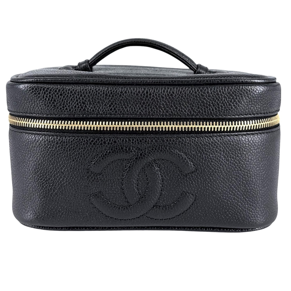 CHANEL シャネル バッグ バニティバッグ 化粧ポーチ メイクポーチ ヴィンテージ ココマーク キャビアスキン ブラック 黒 ゴールド金具 レディース【中古品】