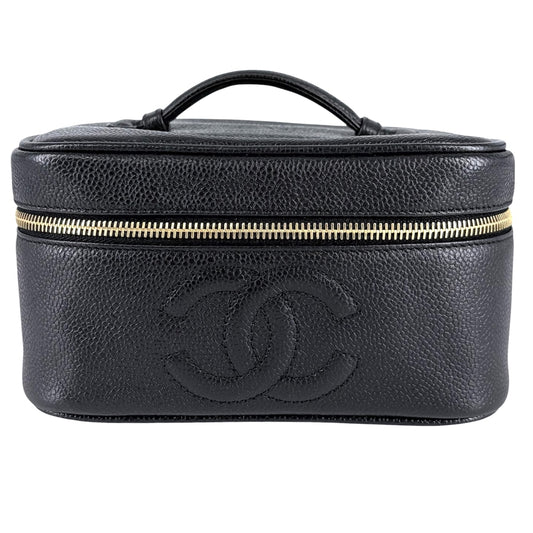 CHANEL シャネル バッグ バニティバッグ 化粧ポーチ メイクポーチ ヴィンテージ ココマーク キャビアスキン ブラック 黒 ゴールド金具 レディース【中古品】
