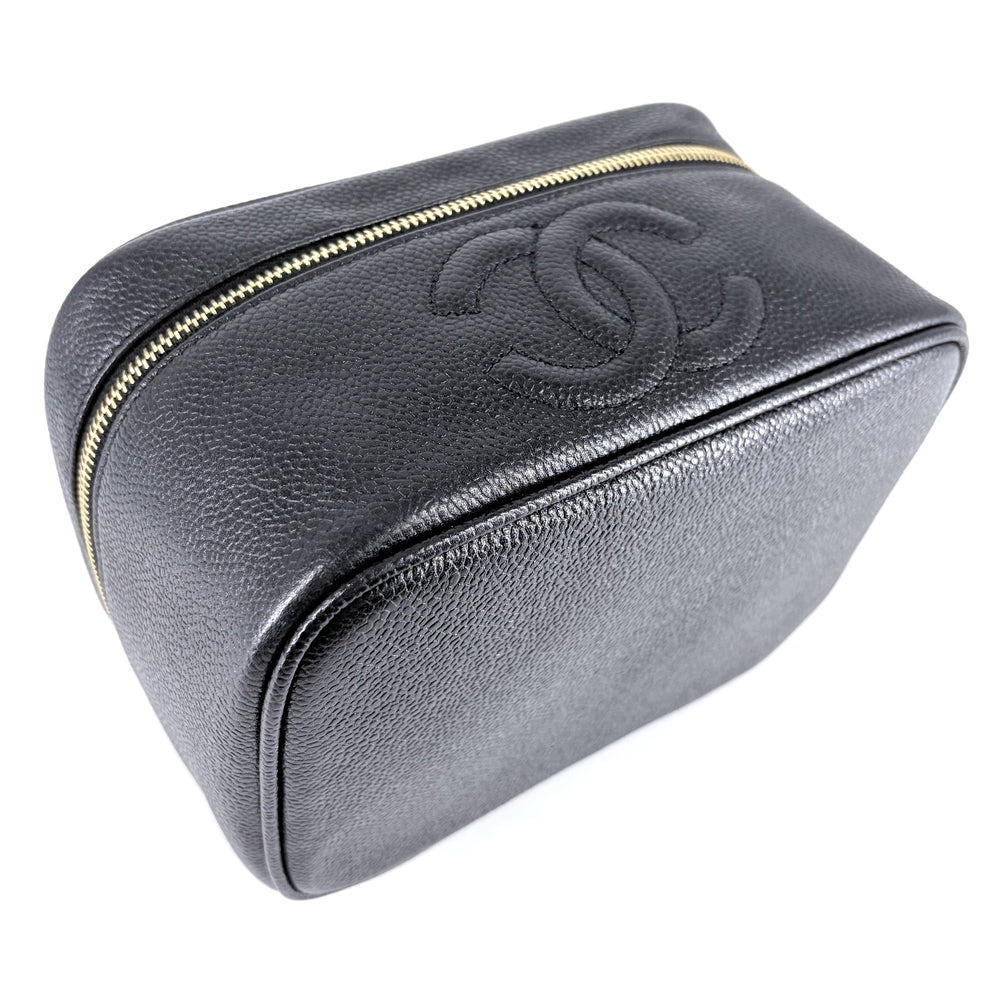 CHANEL シャネル バッグ バニティバッグ 化粧ポーチ メイクポーチ ヴィンテージ ココマーク キャビアスキン ブラック 黒 ゴールド金具 レディース【中古品】