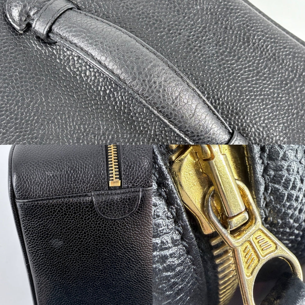 CHANEL シャネル バッグ バニティバッグ 化粧ポーチ メイクポーチ ヴィンテージ ココマーク キャビアスキン ブラック 黒 ゴールド金具 レディース【中古品】