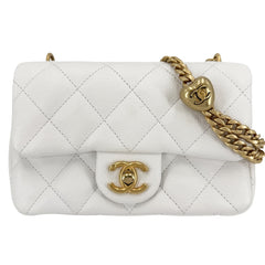 CHANEL シャネル ショルダーバッグ ミニフラップバッグ チェーンショルダー ターンロック ハート ココマーク キャビアスキン ホワイト 白 ゴールド金具 レディース【中古品】