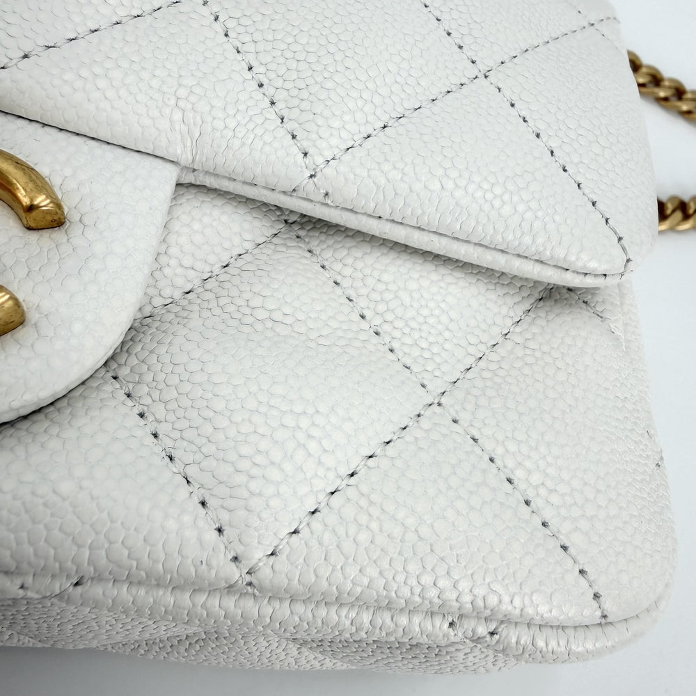 CHANEL シャネル ショルダーバッグ ミニフラップバッグ チェーンショルダー ターンロック ハート ココマーク キャビアスキン ホワイト 白 ゴールド金具 レディース【中古品】