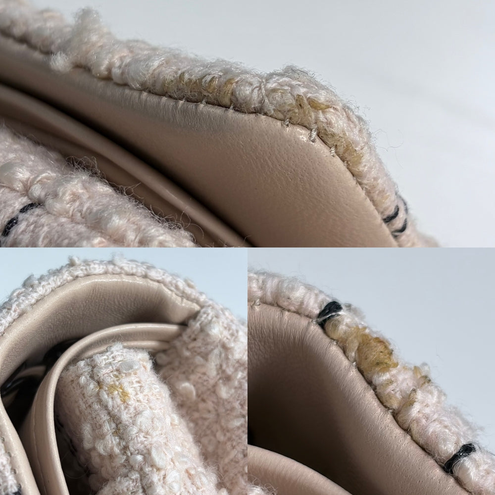 CHANEL シャネル ショルダーバッグ マトラッセ25 ココマーク ツイード レザー ピンクベージュ ブラック金具 レディース【中古品】