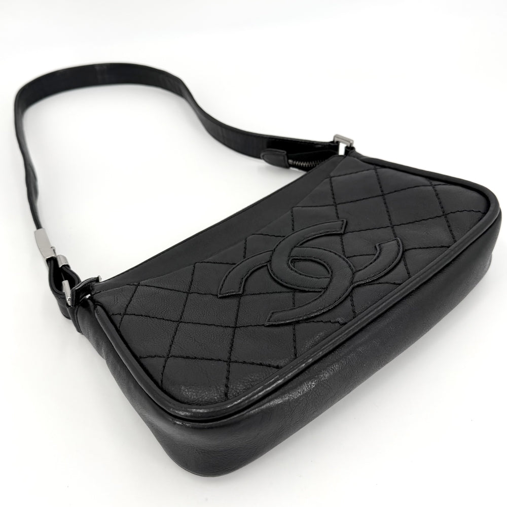 CHANEL シャネル ショルダーバッグ ココマーク キルティング レザー ブラック 黒 シルバー金具 レディース【中古品】
