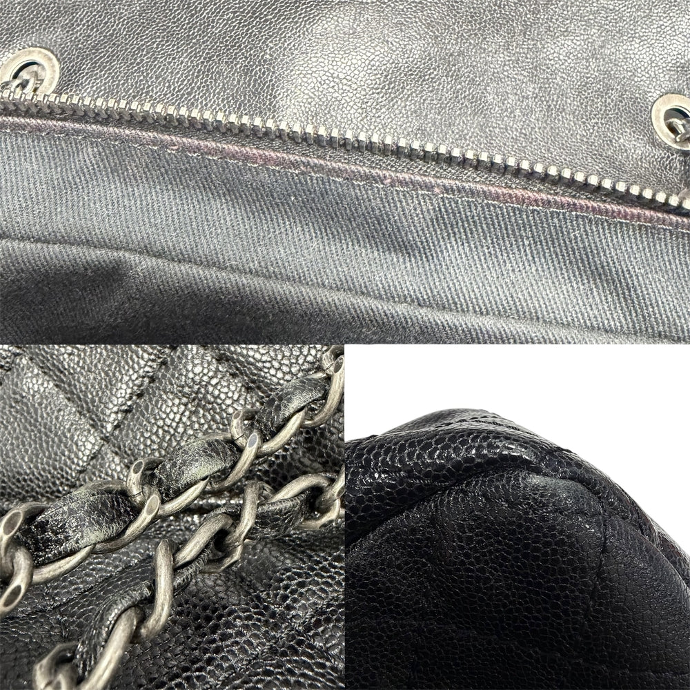 CHANEL シャネル ショルダーバッグ ダブルチェーン ココマーク キャビアスキン ブラック 黒 アンティークシルバー金具 レディース【中古品】