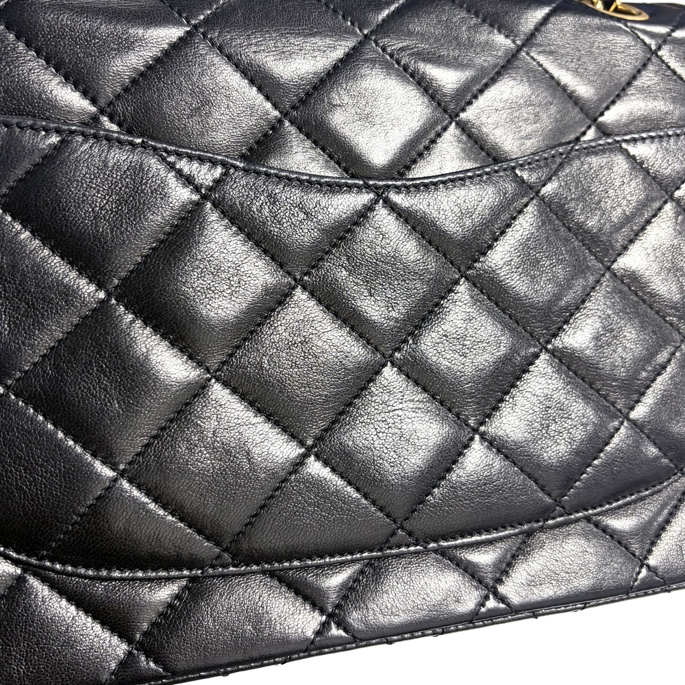 CHANEL シャネル ショルダーバッグ パリ限定マトラッセ ダブルフラップ ダブルチェーン ラムスキン ブラック 黒 ゴールド×シルバー金具 レディース【中古品】