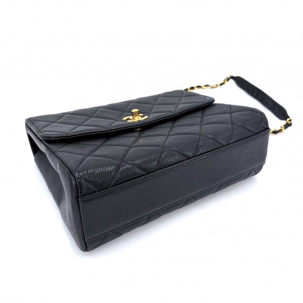 CHANEL シャネル ショルダーバッグ マトラッセ チェーンショルダー スクエア ココマーク ターンロック キャビアスキン ブラック 黒 ゴールド金具 レディース【中古品】