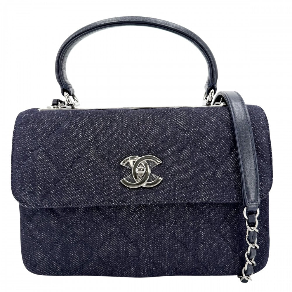 CHANEL シャネル 2WAY マトラッセ ココマーク ハンドバッグ ショルダーバッグ チェーンショルダー ターンロック デニム レザー ネイビー 紺 シルバー金具 レディース【中古品】
