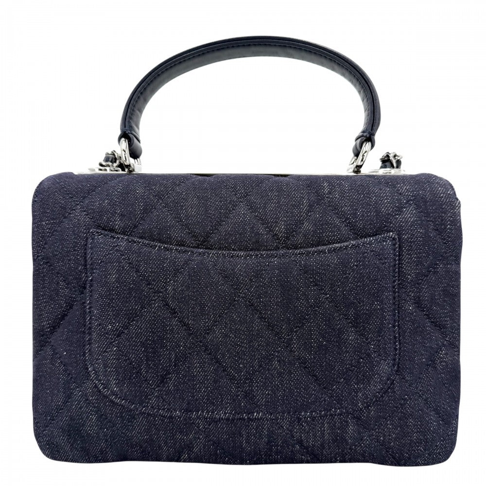 CHANEL シャネル 2WAY マトラッセ ココマーク ハンドバッグ ショルダーバッグ チェーンショルダー ターンロック デニム レザー ネイビー 紺 シルバー金具 レディース【中古品】