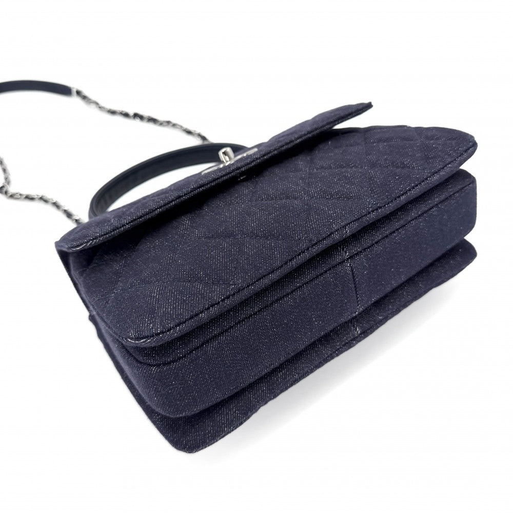 CHANEL シャネル 2WAY マトラッセ ココマーク ハンドバッグ ショルダーバッグ チェーンショルダー ターンロック デニム レザー ネイビー 紺 シルバー金具 レディース【中古品】