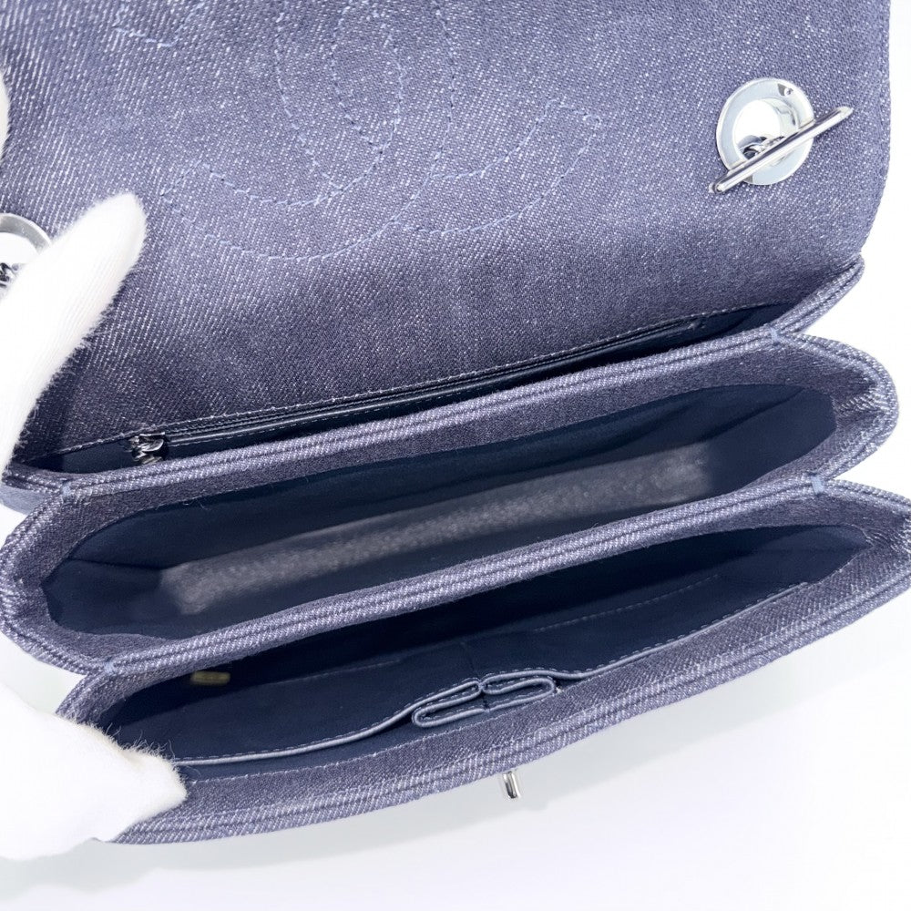 CHANEL シャネル 2WAY マトラッセ ココマーク ハンドバッグ ショルダーバッグ チェーンショルダー ターンロック デニム レザー ネイビー 紺 シルバー金具 レディース【中古品】