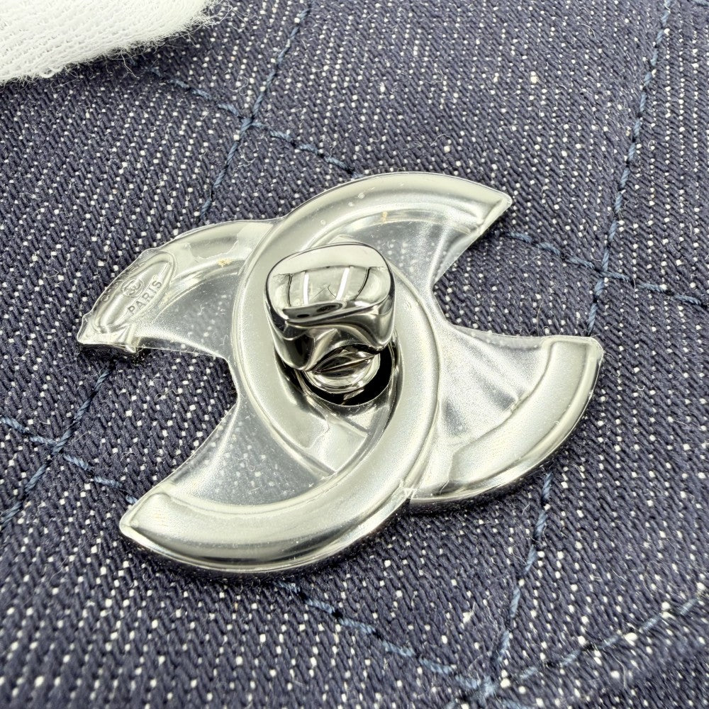 CHANEL シャネル 2WAY マトラッセ ココマーク ハンドバッグ ショルダーバッグ チェーンショルダー ターンロック デニム レザー ネイビー 紺 シルバー金具 レディース【中古品】