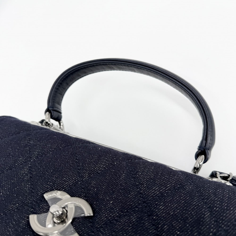 CHANEL シャネル 2WAY マトラッセ ココマーク ハンドバッグ ショルダーバッグ チェーンショルダー ターンロック デニム レザー ネイビー 紺 シルバー金具 レディース【中古品】