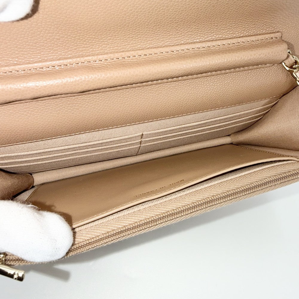 【開店SALE】 CHANEL シャネル チェーンウォレット マトラッセ ココマーク ショルダーバッグ キャビアスキン ベージュ系 ゴールド金具 レディース【中古品】