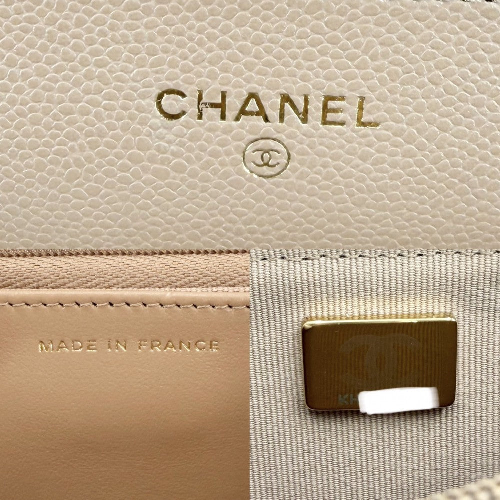 【開店SALE】 CHANEL シャネル チェーンウォレット マトラッセ ココマーク ショルダーバッグ キャビアスキン ベージュ系 ゴールド金具 レディース【中古品】