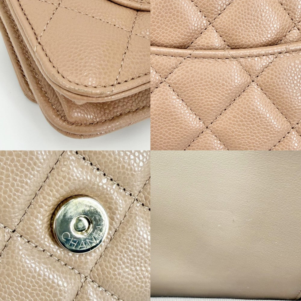 【開店SALE】 CHANEL シャネル チェーンウォレット マトラッセ ココマーク ショルダーバッグ キャビアスキン ベージュ系 ゴールド金具 レディース【中古品】