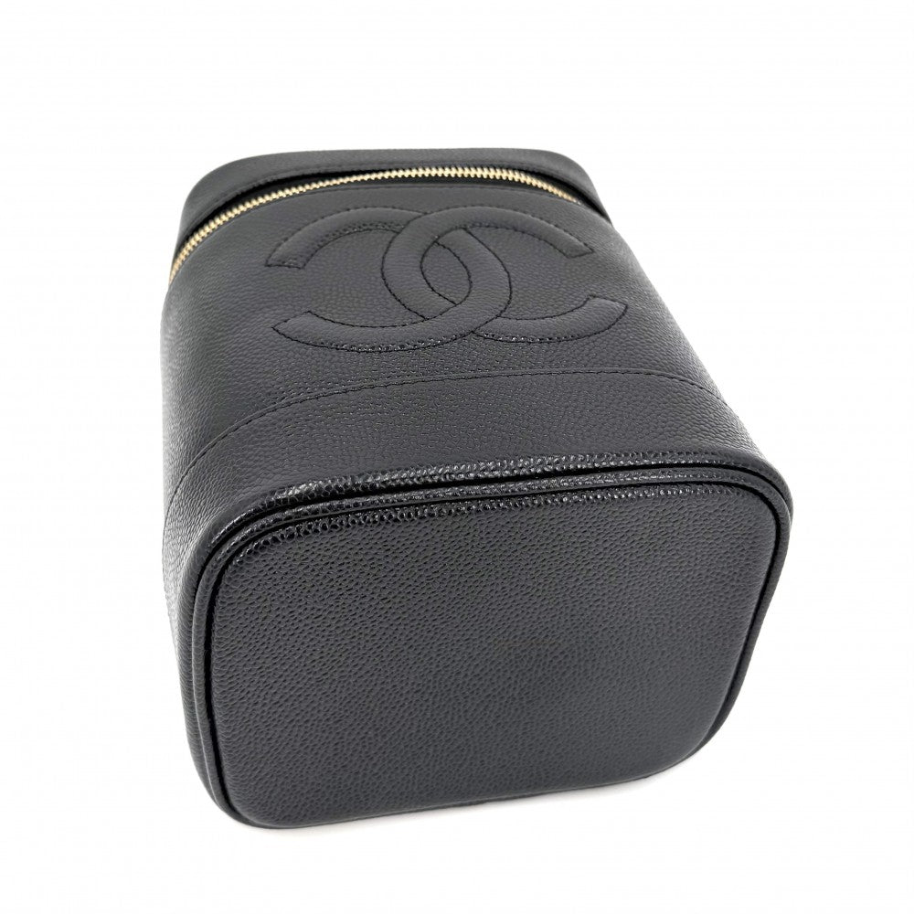 【開店SALE】 CHANEL シャネル ハンドバッグ ココマーク バニティバッグ 化粧ポーチ コスメポーチ A01998 キャビアスキン ブラック 黒 ゴールド金具 レディース【中古品】