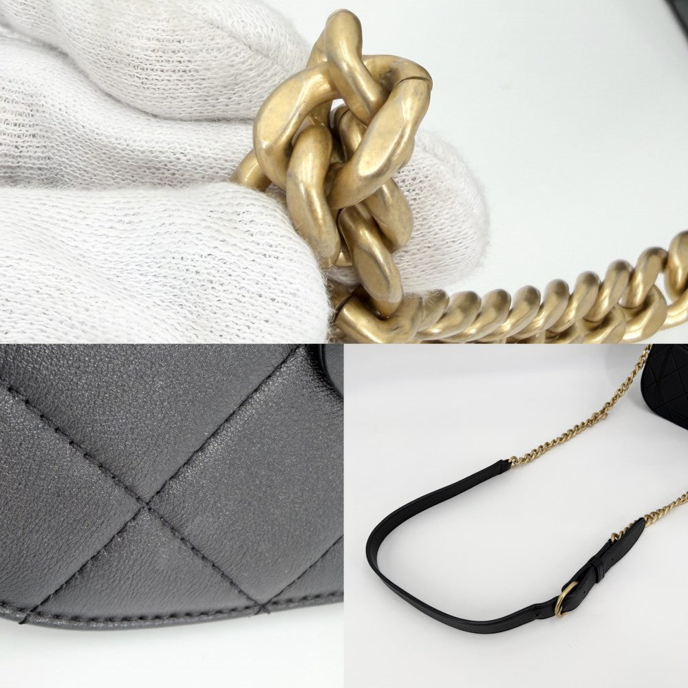 【開店SALE】 CHANEL シャネル ショルダーバッグ マトラッセ ハーフムーン ポシェット ココマーク 小さめ レザー ブラック 黒 ゴールド金具 レディース【中古品】