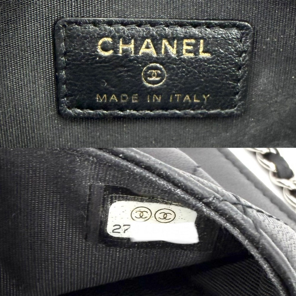 【開店SALE】 CHANEL シャネル ショルダーバッグ ミニチェーン マトラッセ ポシェット レザー ブラック 黒 シルバー×ゴールド金具 レディース【中古品】