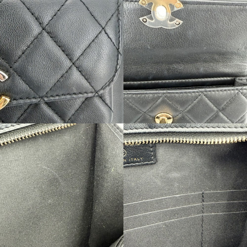 【開店SALE】 CHANEL シャネル ショルダーバッグ ミニチェーン マトラッセ ポシェット レザー ブラック 黒 シルバー×ゴールド金具 レディース【中古品】