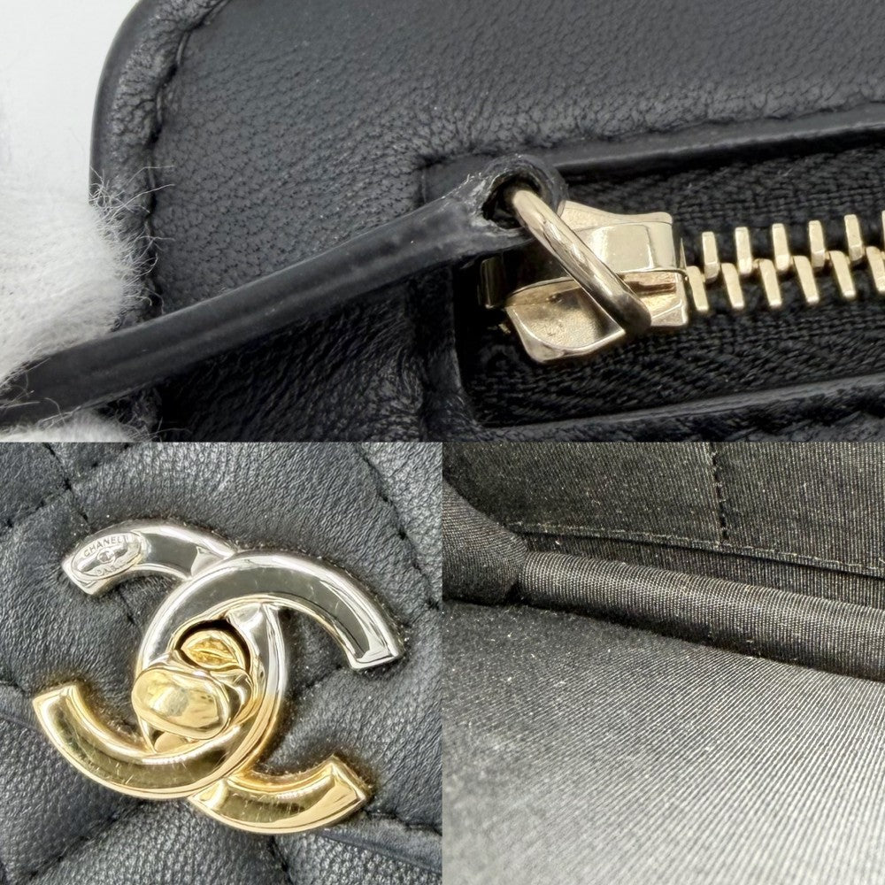 【開店SALE】 CHANEL シャネル ショルダーバッグ ミニチェーン マトラッセ ポシェット レザー ブラック 黒 シルバー×ゴールド金具 レディース【中古品】