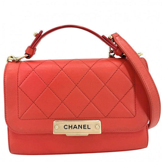 CHANEL シャネル ショルダーバッグ クリックラベル マトラッセ チェーン レザー オレンジ系 ゴールド金具 レディース【中古品】