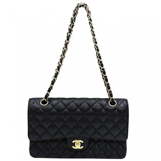 CHANEL シャネル ショルダーバッグ マトラッセ25 ダブルフラップ ダブルチェーン チェーンショルダー ココマーク ターンロック キャビアスキン ブラック 黒 ゴールド金具 レディース【中古品】