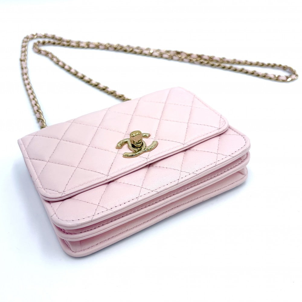 CHANEL シャネル チェーンウォレット トレンディCC マトラッセ ショルダーバッグ ココマーク ラムスキン ピンク ゴールド金具 レディース【中古品】